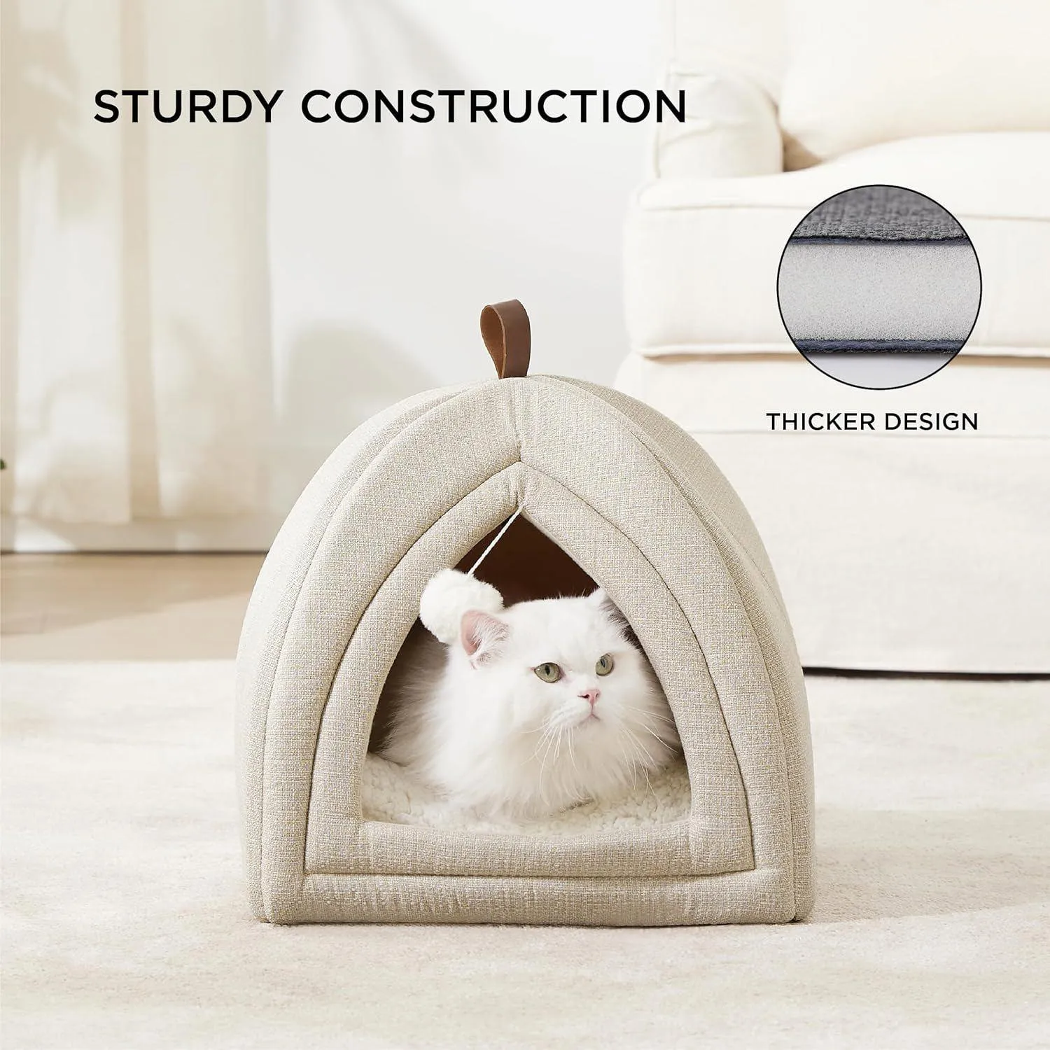 Cama Interior para Gatos Tipo Carpa 2 en 1 con Cojín Extraíble y Base Antideslizante 3