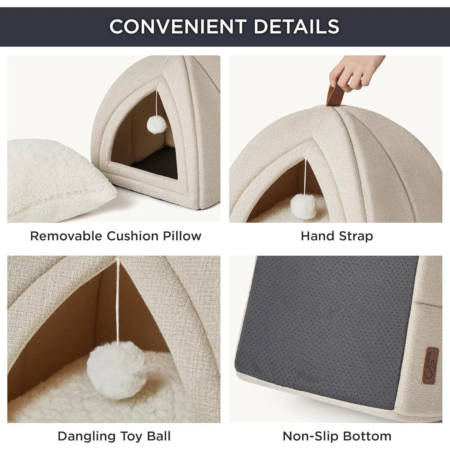 Cama Interior para Gatos Tipo Carpa 2 en 1 con Cojín Extraíble y Base Antideslizante 6