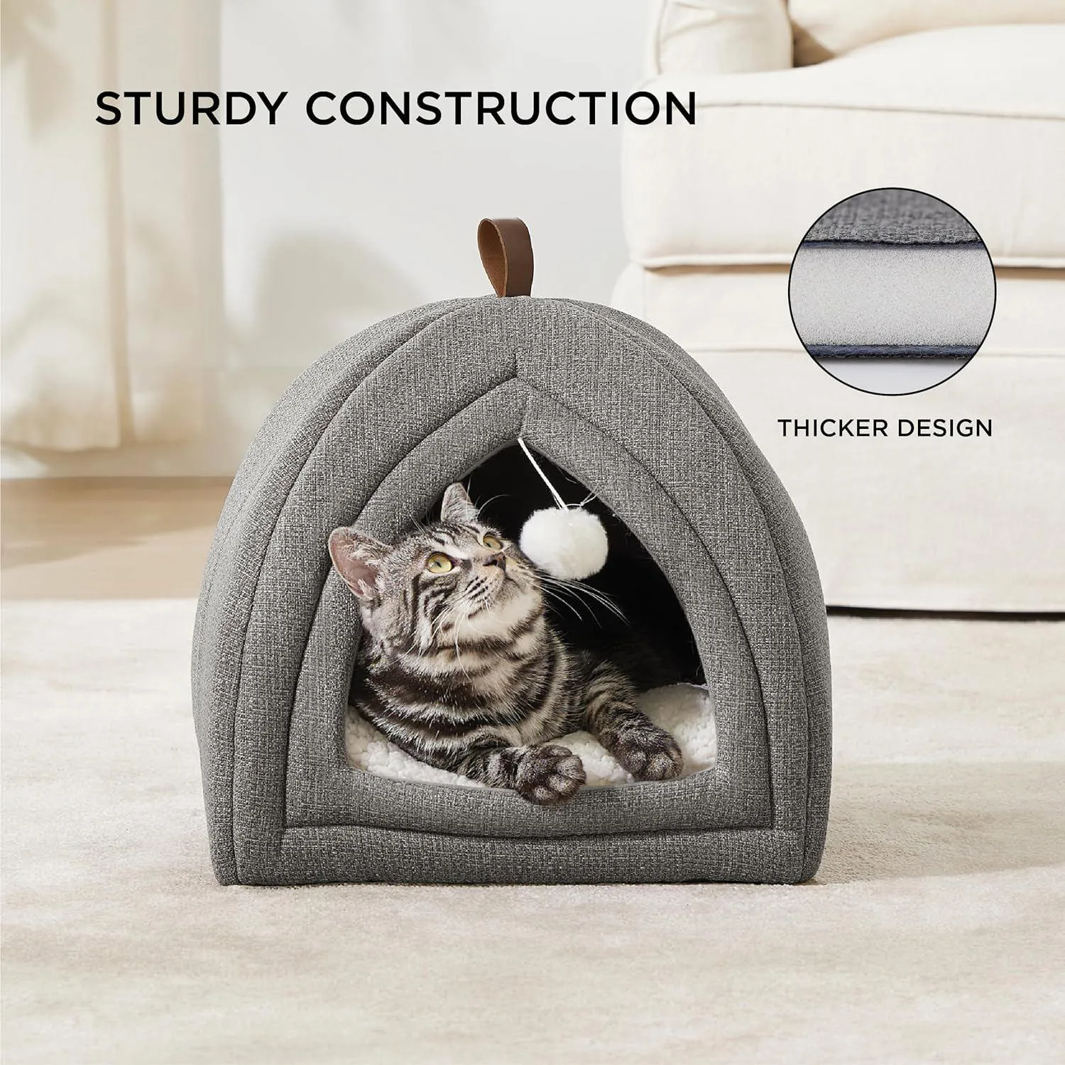 Cama Tipo Carpa Plegable para Gatos con Cojín Lavable y Base Antideslizante 3