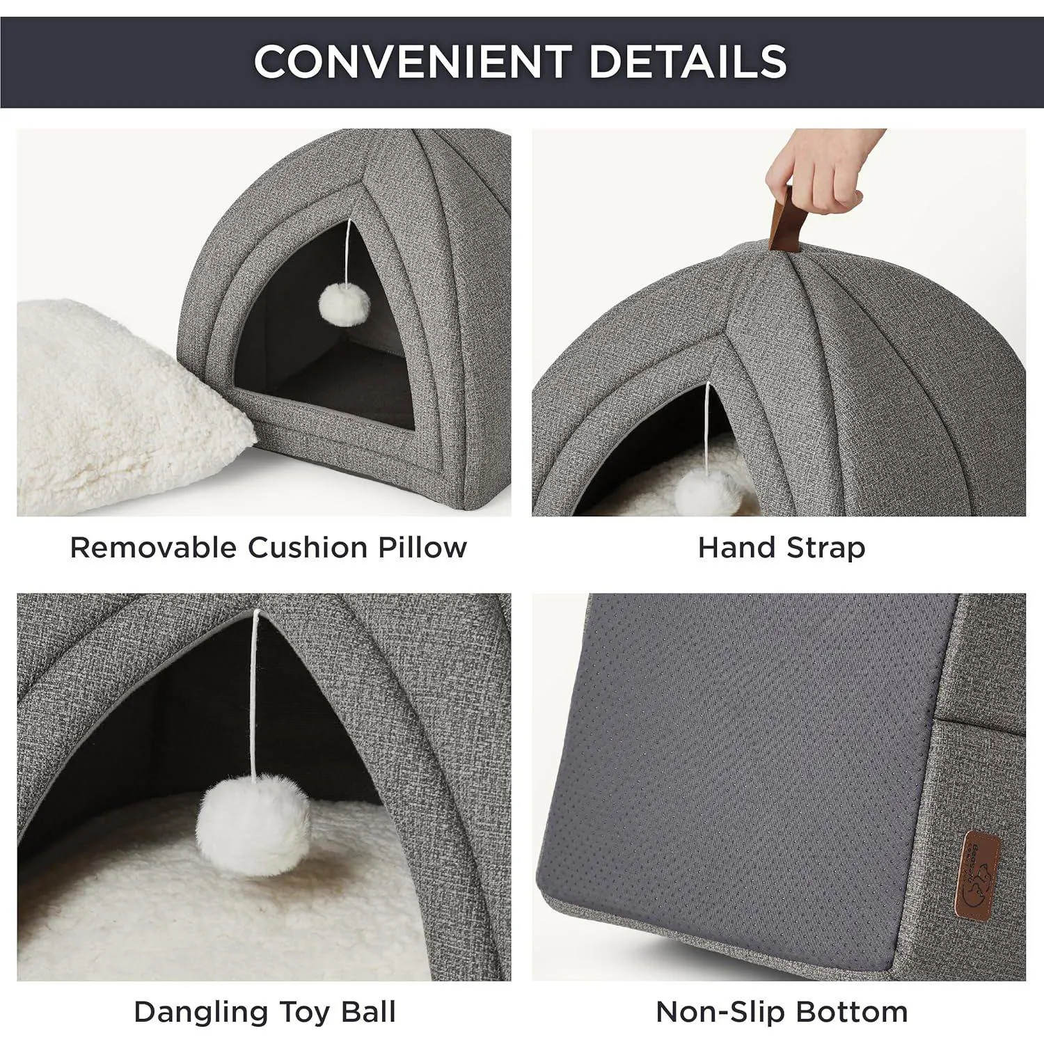 Cama Tipo Carpa Plegable para Gatos con Cojín Lavable y Base Antideslizante 6