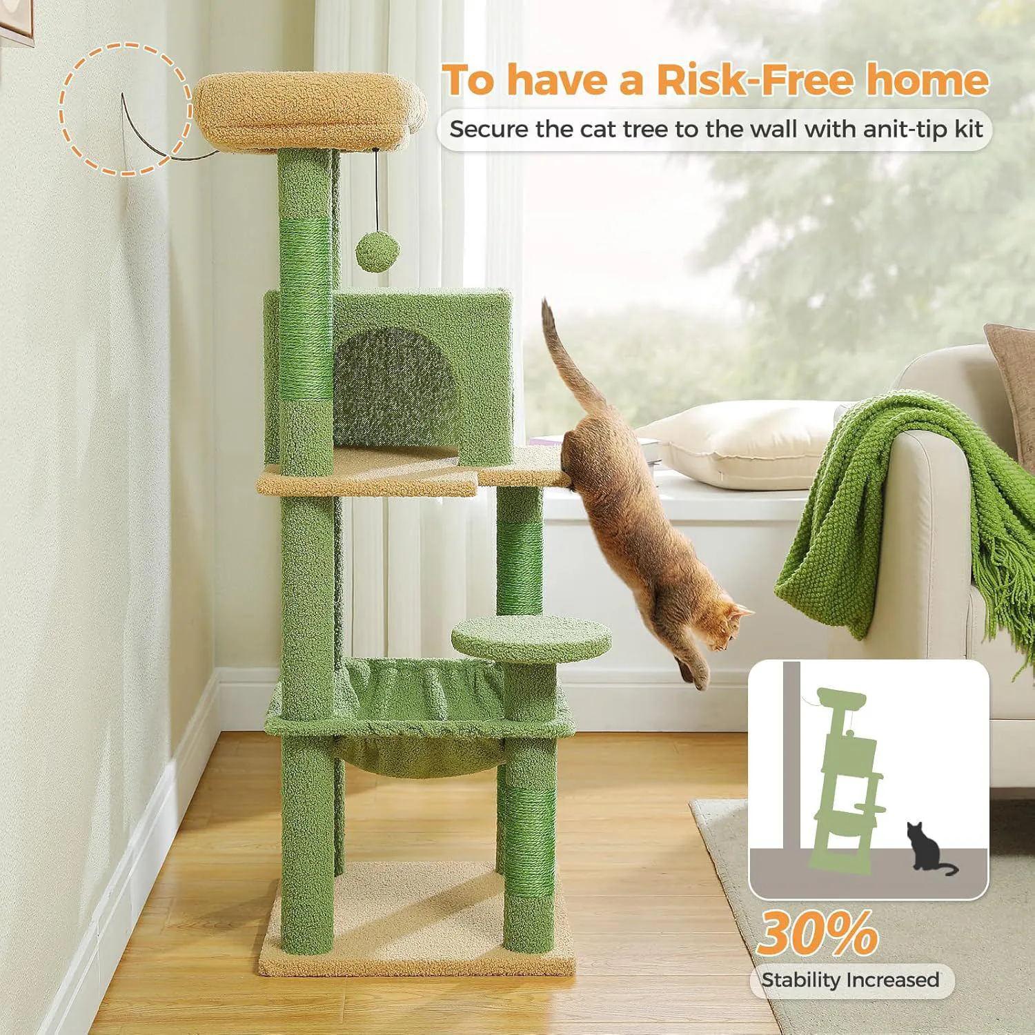 Gimnasio Para Gatos en Forma de CactusCon Hamaca Percha Alta Y Poste Rascador 6