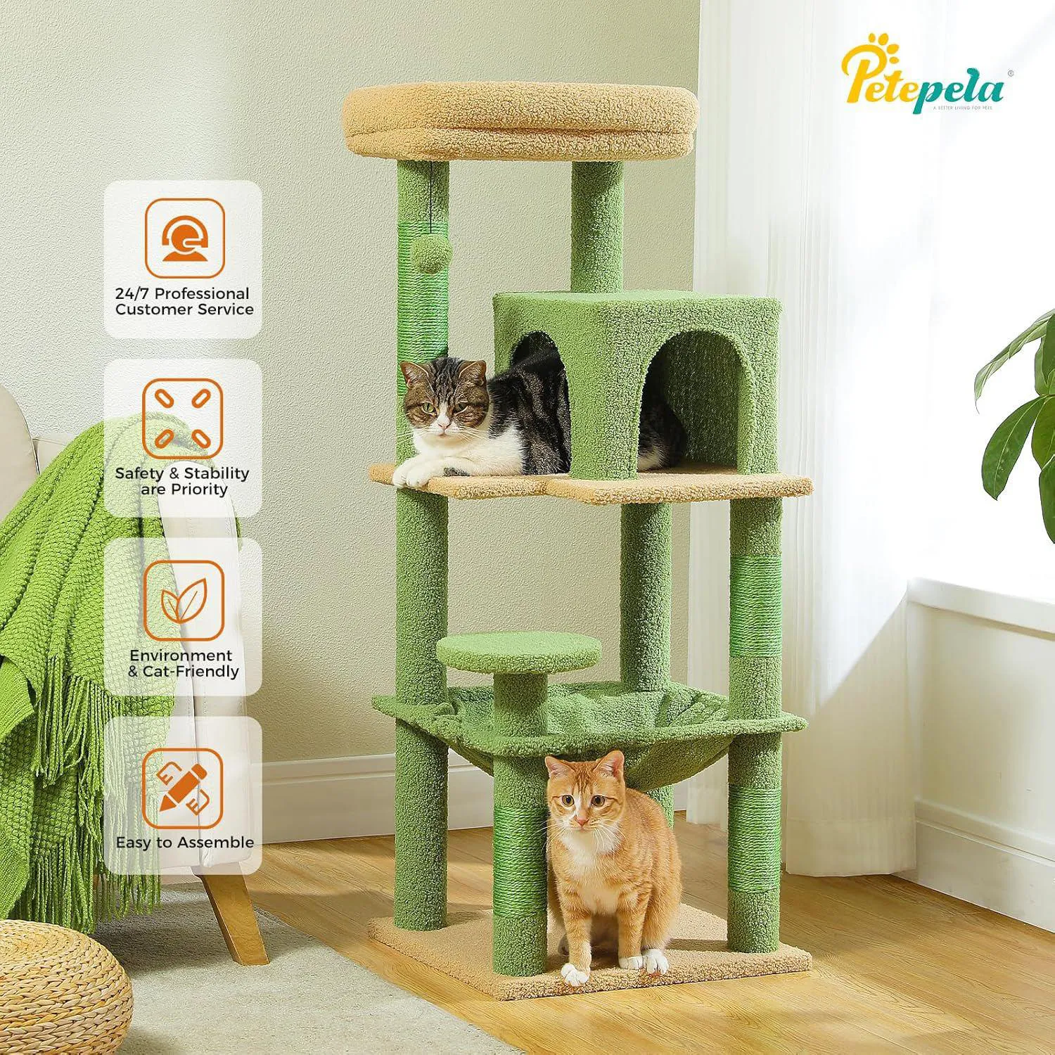 Gimnasio Para Gatos en Forma de CactusCon Hamaca Percha Alta Y Poste Rascador 7