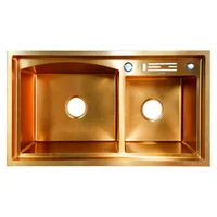 Lavaplatos Doble Pozo Con Escurridor Acero Oro Rosa 82 X 45 X 21 Cm + Accesorios