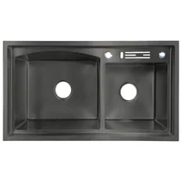 Lavaplatos Doble Pozo Con Escurridor Acero Negro 82 X 45 X 21 Cm+ Accesorios