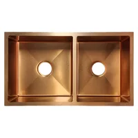 Lavaplatos De Acero Oro Rosa Doble Pozo 78*45cm + Accesorios