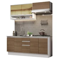 Cocina Integral Glamy 2.00 m con Mesón de Acero Blanco Marrón 09