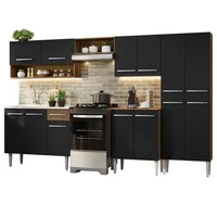 Cocina Integral Emilly 2.90m Con Mesón De Acero Marrón/Negro 09