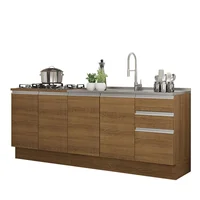 Kit 2 Muebles de Cocina Bajo Glamy 2.00 m con Mesón de Acero Marrón