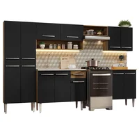 Cocina Integral Emilly 2.90 m con Mesón de Acero Marrón/Negro 08