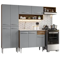 Cocina Integral Emilly 2.30m Con Mesón De Acero Marrón/Gris 12