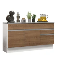 Mueble de Cocina Bajo Glamy 1.50 m 2 Puertas 2 Cajones con Encimera Blanco/Marrón