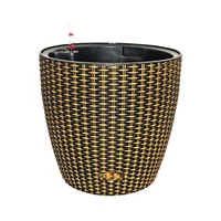Matera Plástica Rattan Redonda Autorriego 28x26 cm Negra Dorada