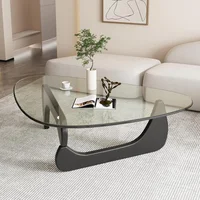 Mesa de Centro Triangular de Vidrio con Base de Madera Estilo Moderno