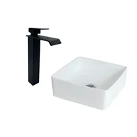 Kit Lavamanos Sobreponer Bari negro+griferia mezclador cascada negra alta