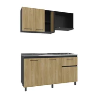 Just Home Collection Cocina Integral 1.50 Metros Preston Wengue + Fresno Europeo Incluye Mesón Poceta Izquierda con 4 Fogones a Gas Just Home Collection