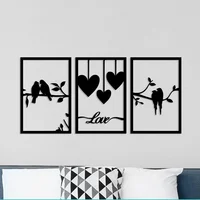 Set 3 Cuadros Aves Love Negro