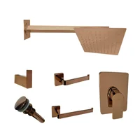 Grifería De Ducha Spazio Oro Rosa + Brazo Cuadrado + Desague Sin Rbs + Regadera 25x25 + Kit 3 Pzs Consumo 7.5 l/ciclo