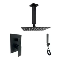 Grifería De Ducha Spazio Csb Negro + Brazo Techo Cuadrado 15cm Negro + Regadera Cuadrado Negro 30x30 +Teleducha Modern Consumo 7.5 l/ciclo