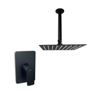 Grifería Ducha Negra Monocontrol Spazio+Regadera 25x25 +Brazo Techo Red Consumo 7.5 l/ciclo