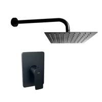 Grifería Ducha Negra Monocontrol Spazio+Regadera 20x20 +Brazo Muro Redondo Consumo 7.5 l/ciclo