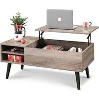 Mesa de Centro Elevable WLIVE Greige con Almacenamiento y Estante Ajustable
