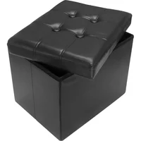 Puff Negra de Cuero con Almacenamiento y Asiento Acolchado Plegable