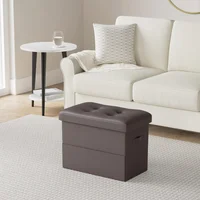 Puff Marrón de Cuero Sintético con Almacenamiento y Asiento Alto