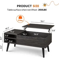 Mesa de Centro Elevable WLIVE Negra con Compartimento y Estante Ajustable