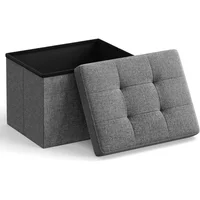 Puff Gris Oscuro con Almacenamiento y Asiento Plegable de Lino
