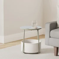 Mesa Auxiliar Redonda VASAGLE con Cesta de Tela Diseño Moderno en Verde Bosque y Blanco Crema