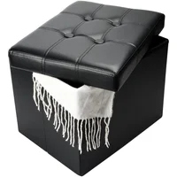 Puff Plegable de Almacenamiento con Asiento Acolchado de Cuero