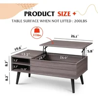 Mesa de Café Elevable con Almacenamiento y Estante Ajustable