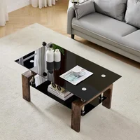 Mesa Rectangular Btrpily con Vidrio y Repisa para Sala Moderna