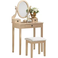 Tocador De Maquillaje Con Espejo Y Silla Dorada Roundhill Furniture