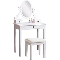Tocador Blanco con Espejo y Taburete Roundhill de Madera con Tres Cajones