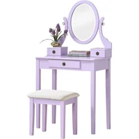 Juego de Tocador y Taburete de Madera Rosa Moniys con Espejo Ajustable