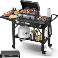 Mesa de Parrilla Plegable con Ruedas para Exterior Soporte para Plancha Portátil
