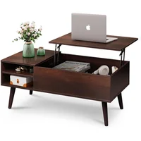 Mesa de Café Elevable con Almacenamiento y Estante Ajustable