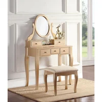 Juego de Mesa y Taburete de Maquillaje Roundhill Furniture Ashley en Color Dorado
