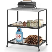 Carrito de Parrilla de Acero Inoxidable con Ruedas y Tres Estantes