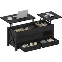 Mesa de Café Elevable con Cajones y Compartimento Oculto