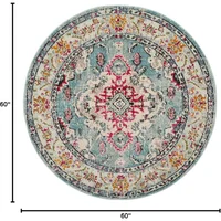 Alfombra Redonda Safavieh Mónaco 152 cm Azul Claro/Fucsia Estilo Bohemio Desgastado