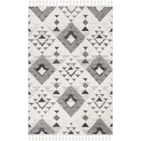 Alfombra Lavable Antideslizante Adiva Rugs 69x122 cm Marfil/Gris Pelo Alto con Borlas