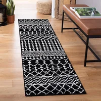 Alfombra Lavable Antideslizante Adiva Rugs 61 x 213 cm Negro Marfil Estilo Bohemio