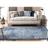 Alfombra Lavable Antideslizante Adiva Rugs 142 x 48 cm Azul Marino Marfil Diseño Vintage