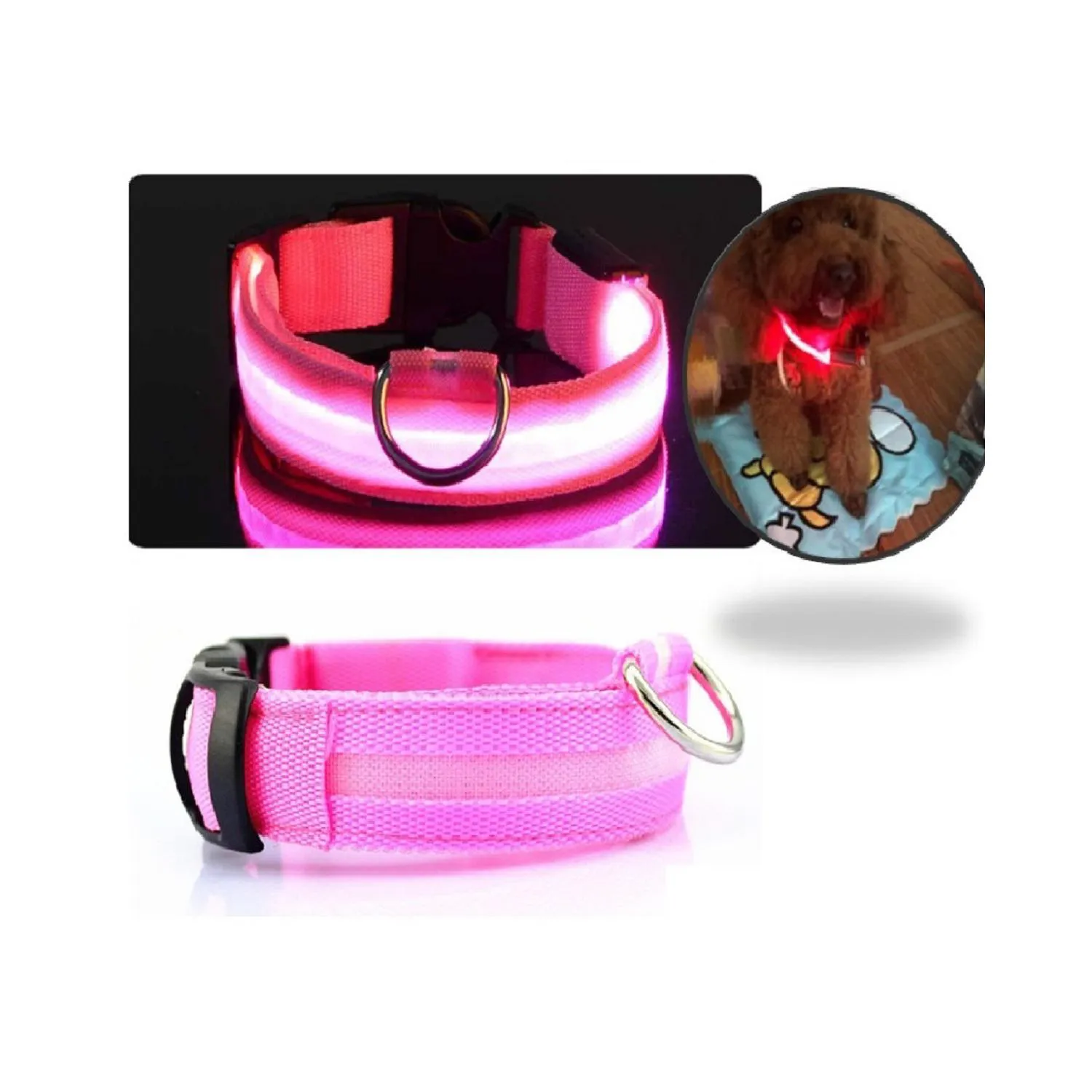 Collar Luz Led Reflectivo Para Mascotas Rosado Xl