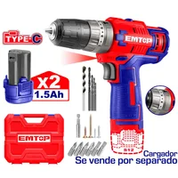 Taladro 3/8" Inalámbrico Atornillador Destornillador Percutor 12V + 16 Accesorios