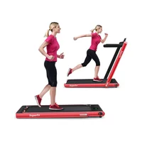 Caminadora Eléctrica GYMAX 2 en 1 Roja con Bluetooth y Control Remoto, Plegable