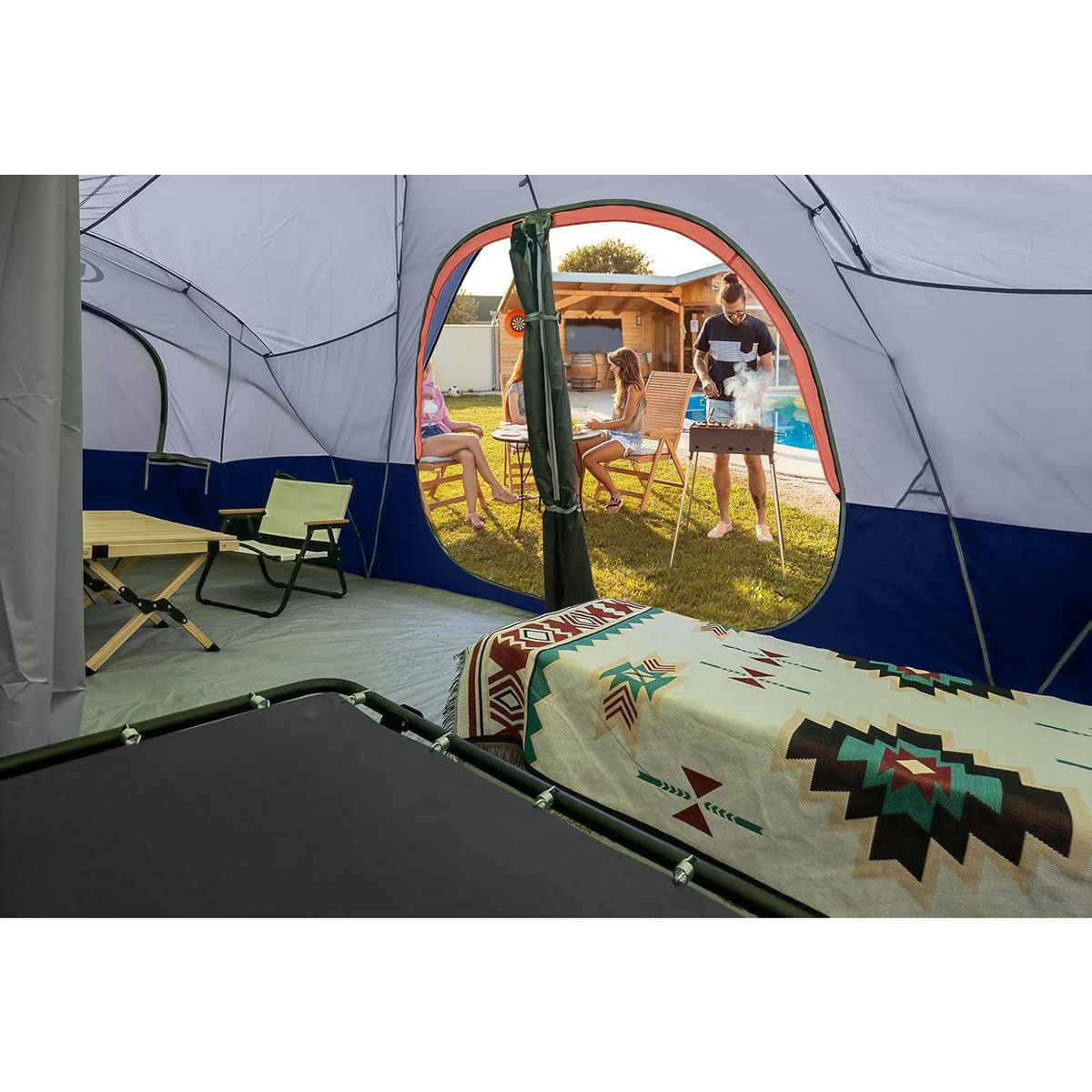 UNP - Carpa Familiar UNP para 10 Personas Azul Marino 2 Habitaciones Doble Capa