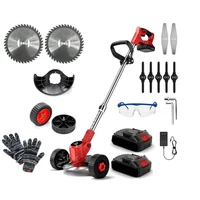 Guadaña Doble Bateria 48v Kit 9 Cuchillas Llantas Roja